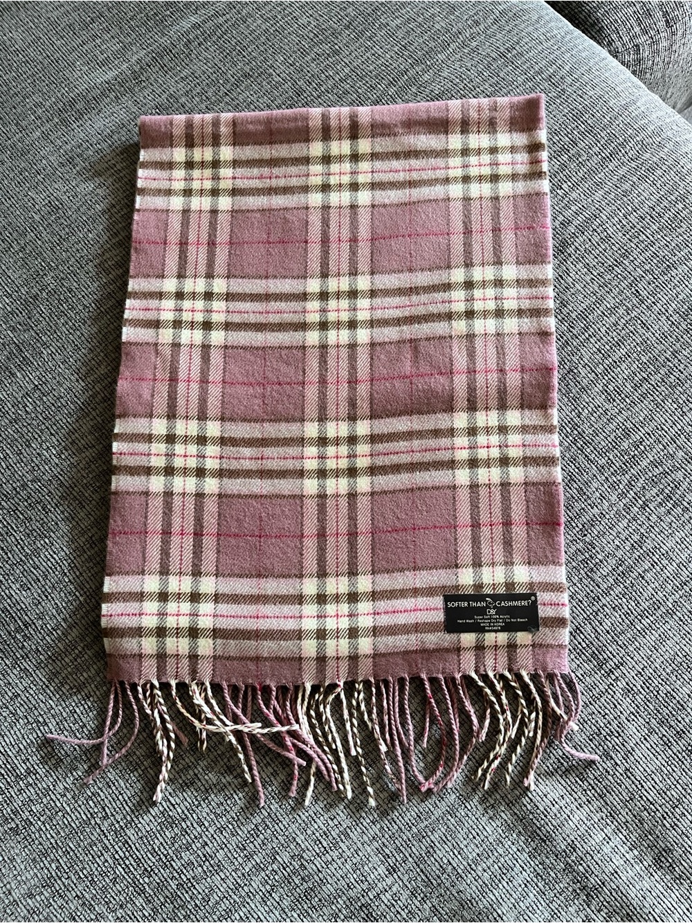 Plaid Mauve-Acrylic Blend Scarf - Soft Touch like cashmere feel. Super soft!